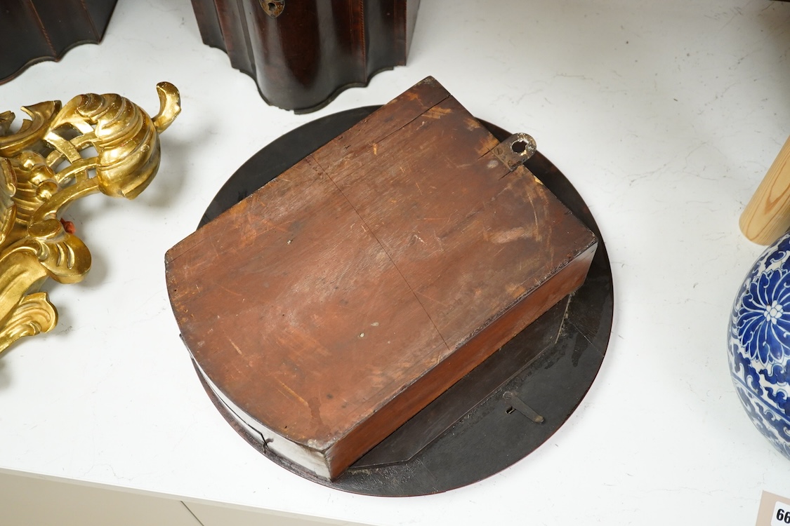 A mahogany wall clock with Roman numeral dial, with pendulum, 38cm in diameter